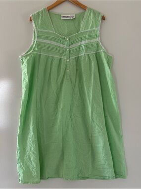 Vermont Country Store Nightgown Dress 1X Green Gingham Peasant Prairie cotton